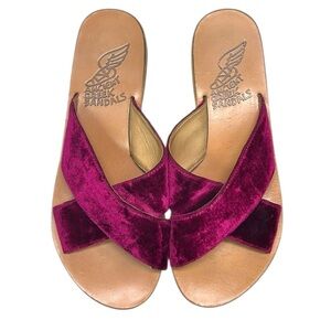 Ancient Greek Sandals Women’s ‘Thais’ Velvet Slides Burgundy Red Size 38 EU 8 US
